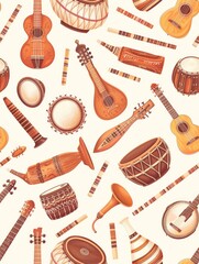 Seamless Pattern With Traditional Musical Instruments.