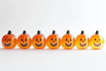 Simple Row of Glass Pumpkins Halloween Decoration Web Graphic on Blank White Generative Illustration