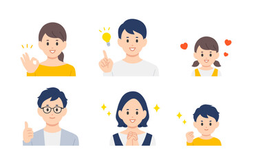 ポジティブな子育て世帯･家族の上半身セット【人物ベクターイラスト素材】