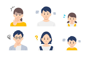 ネガティブな子育て世帯･家族の上半身セット【人物ベクターイラスト素材】
