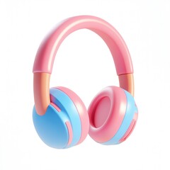 Pink and Blue Headphones on White Background