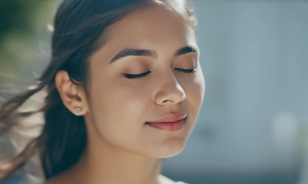 Portrait of a beautiful young woman with closed eyes and closed eyes