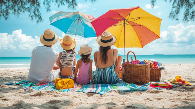 夏の海で遊ぶ親子