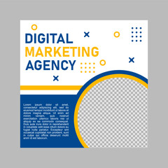 blue and yellow social media post template design, for digital marketing company.