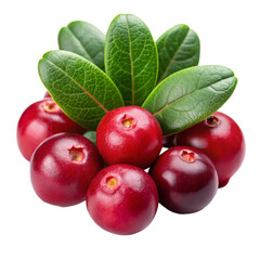 Obraz premium Cranberries with leaves Isolated On Transparent Background
