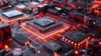 Obraz premium Exploring the Intricate Details of a Modern Circuit Board: A Close-Up View of Digital Technology and Innovation