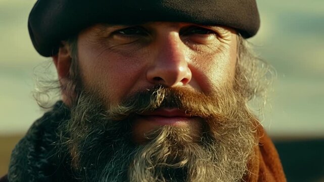 A closeup of a Cossacks bristly beard and mustache a symbol of masculinity and courage.