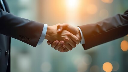 Businessmen handshake at a business meeting, symbolizing partnership and collaboration. Ideal for illustrating business agreements and professional partnerships. Copy space for your message.