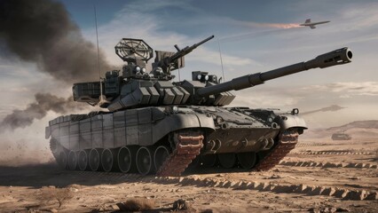 Powerful Military Tank with Anti Aircraft Gun and Radar Defense Systems