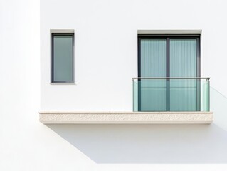 Close-up of a modern minimalist house facade with clean lines and glass windows, simplicity in architecture, minimalism concept