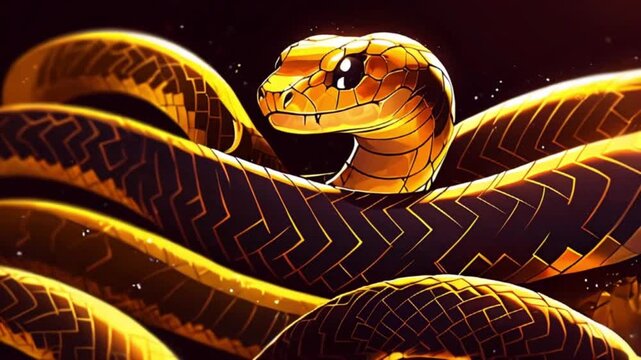 新年の挨拶にぴったりな金色の蛇が舞うカラフルで明るいアニメーション
