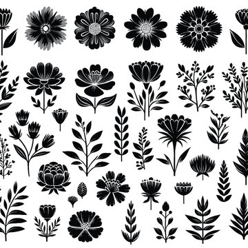 shiloutte flower set vector