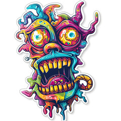 Colorful Abstract Monster Face with Open Mouth and Dripping Paint.