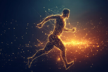 Fototapeta premium Abstract wireframe running man form lines and triangles, point connecting network