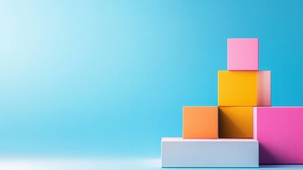 Obraz premium Abstract Geometric Platform with Stacked Rectangular Blocks for Modern Design, Copy Space Available