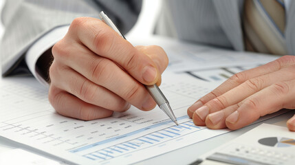 Fototapeta premium Businessman analyzing financial data with a pen and a chart