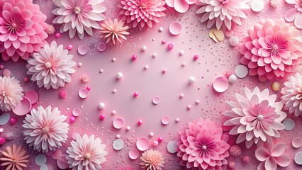 Fototapeta premium Pink paper flowers confetti overlay for festive and celebratory background, pink, paper, flowers, confetti, overlay