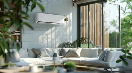 Modern Living Room with Air Conditioner and White Sofa