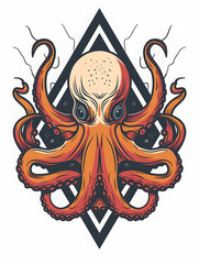 Fototapeta premium Geometric Octopus Head traditional tattoo illustration