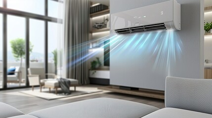 Air Conditioner Blowing Cool Air in Modern Living Room