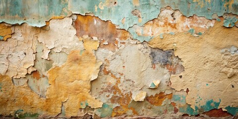 Fototapeta premium Vintage wall with rough cracked paint showing old fresco texture , vintage, wall, cracked, paint, old, fresco, texture
