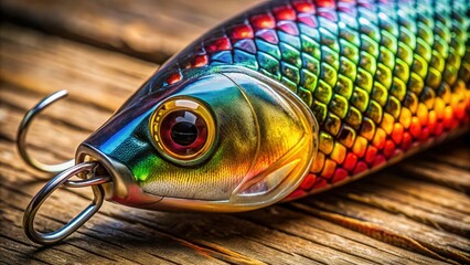 Close-up of a vibrant fishing lure with intricate textures for anglers and fishing enthusiasts, fishing, lure, colorful