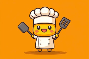 Cute Cartoon Chef Character with Spatulas