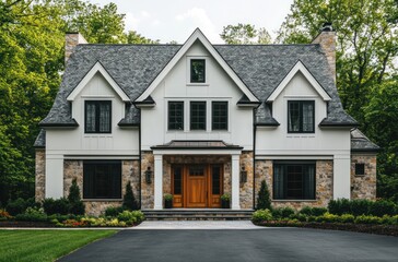 Luxury Home Exterior with Stone Facade