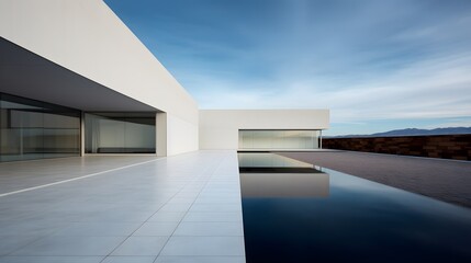 Obraz premium Sleek Contemporary House with a View of a Tranquil Lake