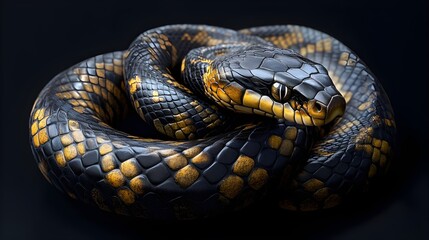 Obraz premium Close-Up of a Snake on a black background