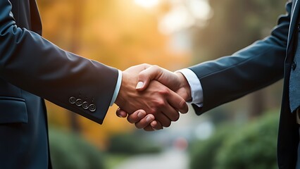 Businessmen handshake at a business meeting, symbolizing partnership and collaboration. Ideal for illustrating business agreements and professional partnerships. Copy space for your message.