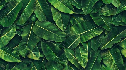 Obraz premium Background of green tropical banana leaves. Nature leaves, green tropical forest.
