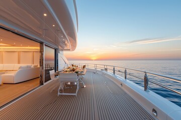 Obraz premium Sunset Dining on a Luxury Yacht: Exquisite Gourmet Experience on Deck