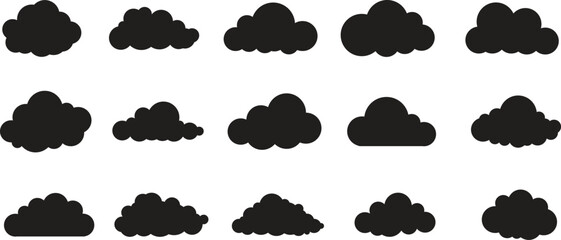 Cloud Shapes Collection. Black cloud Isolated on White Background. Cloud Computing Symbol. 