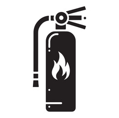 Minimal Fire Extinguisher Black Silhouette Vector.