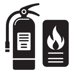 Minimal Fire Extinguisher Black Silhouette Vector.
