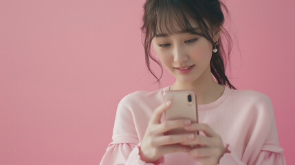 スマートフォンを使用する女性二Generative AI