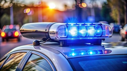 Strobe light on a police car , emergency, law enforcement, patrol, flashlight, siren, vehicle, cop, blue