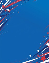 American Flag Pattern with Red and White Stripes on Blue Background and Stars in the Sky, Featuring Central Copy Space