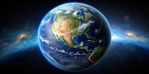 Obraz premium Planet Earth seen from space, Earth, planet, space, view, global, atmosphere, satellite, orbit, blue, green, majestic