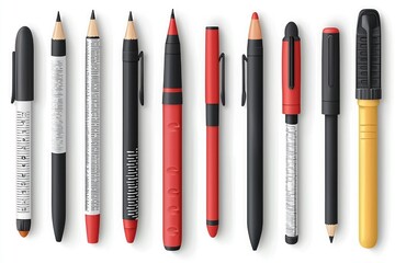 Set of 10 Realistic Pens and Pencils