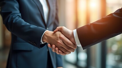 Businessmen handshake at a business meeting, symbolizing partnership and collaboration. Ideal for illustrating business agreements and professional partnerships. Copy space for your message.