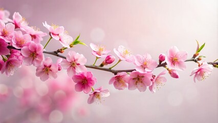 Obraz premium Cherry blossom branch with pink flowers on a simple background, cherry blossom, branch, pink, blossoms, flowers, Sakura, nature