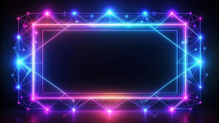 Fototapeta premium Glowing neon frame on black background, geometric glow outline shape, laser glowing lines, Neon, frame, glowing