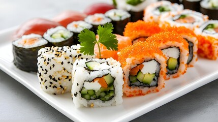 How about this: A delicious sushi roll on a plate with chopsticks, showcasing a fresh and healthy Japanese meal