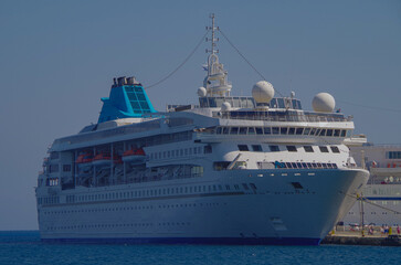 Dream holiday vacation to Greek Island Rhodes during Summer Mediterranean Aegean cruising on Celestyal breathtaking nature landscape scenery	