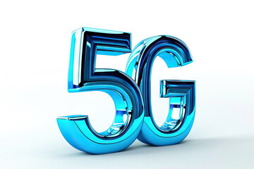 Sleek blue 5G symbol standing out on a bright white background, representing high-speed digital communication.