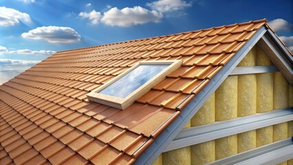 Fototapeta premium rendering of a roof with thermal insulation layer , thermal, insulation, roof,rendering, construction
