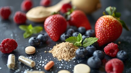 Natural Superfood Powder Supplements on Stylish Magazine Cover