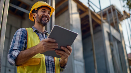 Construction Site Worker Using Digital Tablet for Renovation Management